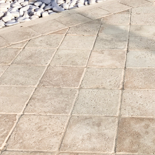 Travertin light mix 1er choix pavés vieilli - 15 x 15 x 3cm